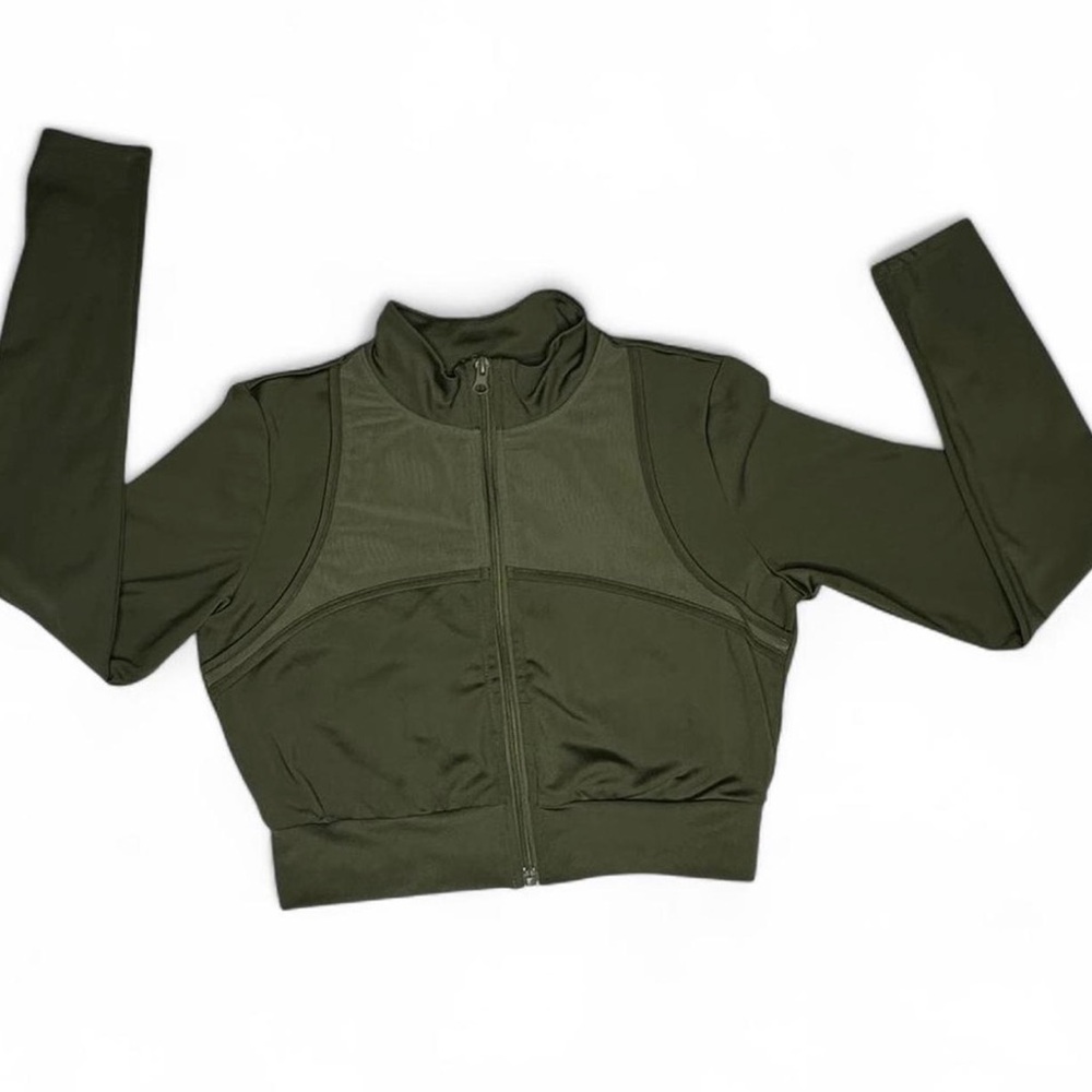 Flex Time | Khaki green cropped zip up jacket
